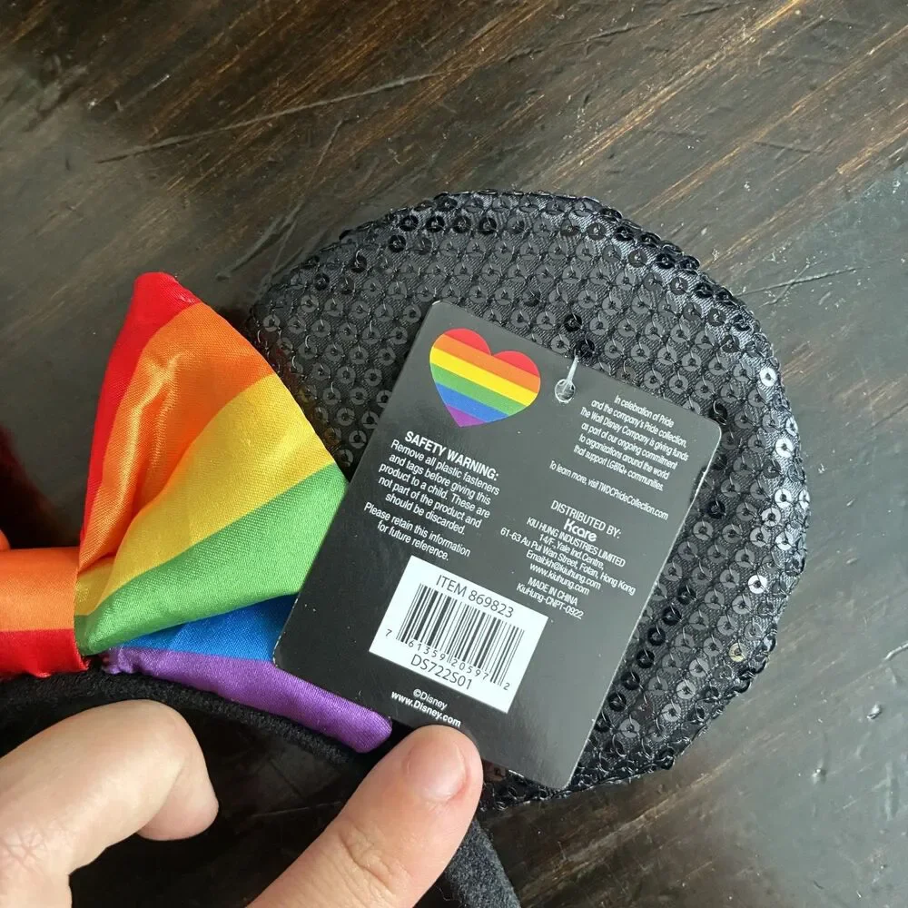 NWT Disney Pride Rainbow Bow Black Sequin Minnie Mouse Ears Headband LGBTQ+